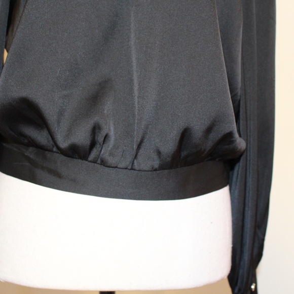 Express Long Sleeve Mock Neck Satin Blouse Open Tie Back Size Medium Rhinestone - Picture 3 of 12